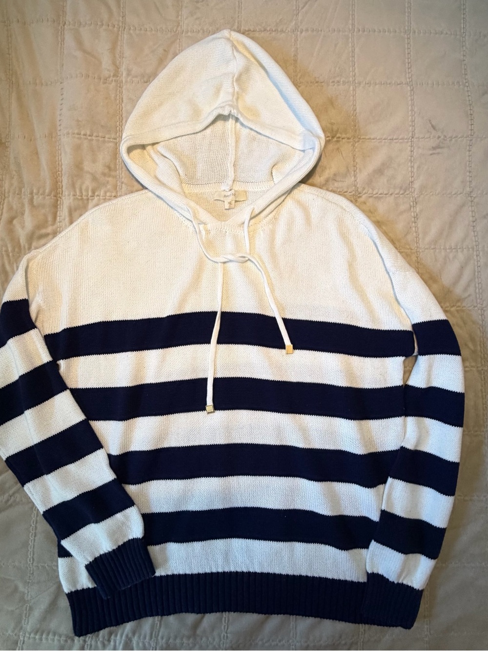 BRIT.NY XL Navy White Nautical Striped Cotton Hoodie Sweater
